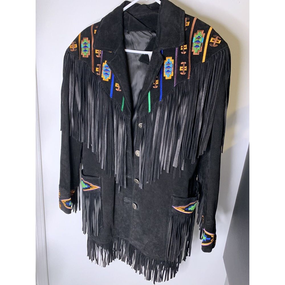Vintage 60s 70s Beaded Suede/Leather Embroidered Colorful Fringe Jacket Pristine